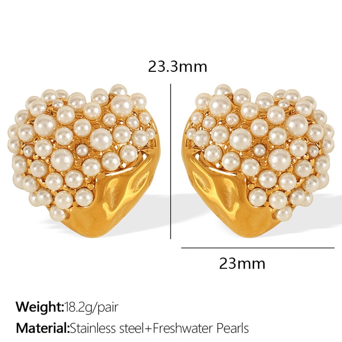 1 Pair Luxurious Series Elegant Heart Stainless Steel  Gold Color Artificial Pearl Women's Stud Earrings 